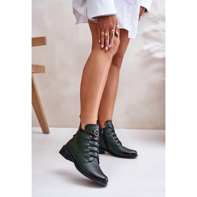 Jezzi Bottines basses isolées avec fermeture éclair et décoration, vert Nevalia 2