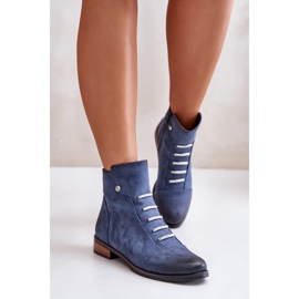 Jezzi Bottines plates isolées bleues Labise pour femmes 3