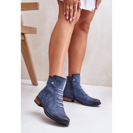Jezzi Bottines plates isolées bleues Labise pour femmes 2