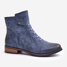 Jezzi Bottines plates isolées bleues Labise pour femmes 4