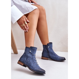 Jezzi Bottines plates isolées bleues Labise pour femmes 6