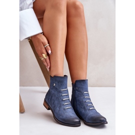Jezzi Bottines plates isolées bleues Labise pour femmes 7