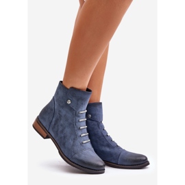 Jezzi Bottines plates isolées bleues Labise pour femmes 1