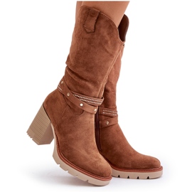 Jezzi Bottes Camel Chaudes À Talons Hauts Mi-mollet Pour Femme Ivanelis brun 9