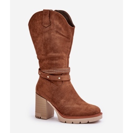 Jezzi Bottes Camel Chaudes À Talons Hauts Mi-mollet Pour Femme Ivanelis brun 4