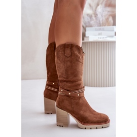 Jezzi Bottes Camel Chaudes À Talons Hauts Mi-mollet Pour Femme Ivanelis brun 5