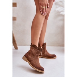 Bottines Plates Basses Femme Daim Lewski 3624 Marron brun 2
