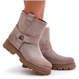 Bottines plates en daim pour femmes Lewski 3610 Cappucino beige 11