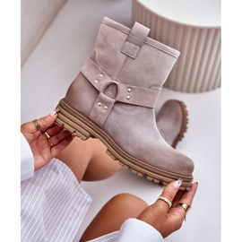 Bottines plates en daim pour femmes Lewski 3610 Cappucino beige 3
