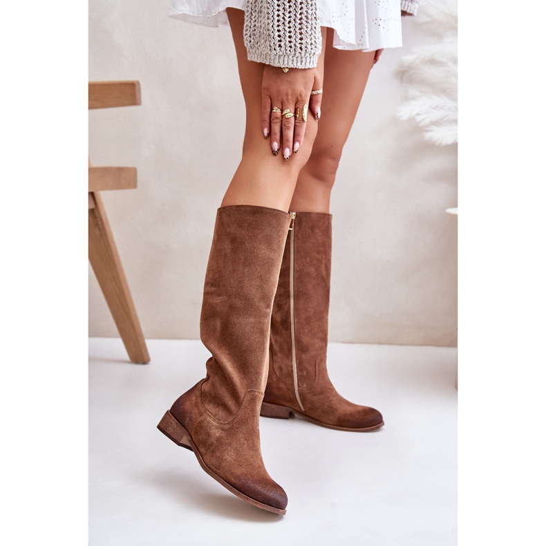 Lewski Bottes mi-mollet pour femmes en daim avec fermeture éclair gauche 3616 marron brun 2