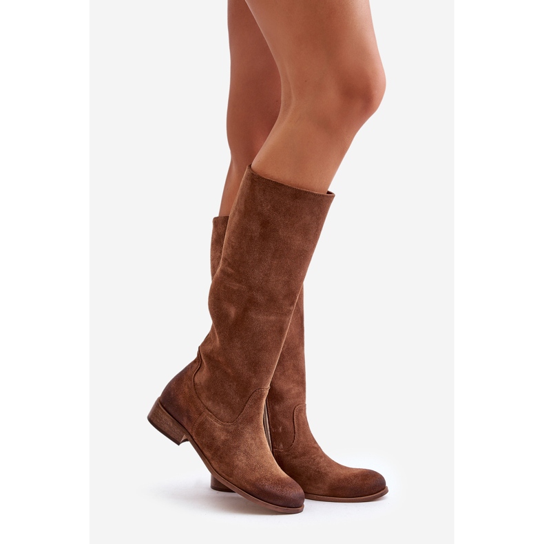 Lewski Bottes mi-mollet pour femmes en daim avec fermeture éclair gauche 3616 marron brun 1