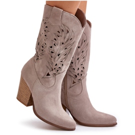 Bottines Mi-Mollet Ajourées sur Talon Haut Daim Lewski 3609 Cappucino beige 8