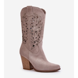 Bottines Mi-Mollet Ajourées sur Talon Haut Daim Lewski 3609 Cappucino beige 4