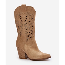 Bottines Mi-Mollet Ajourées sur Talon Haut Daim Lewski 3609 Beige 4