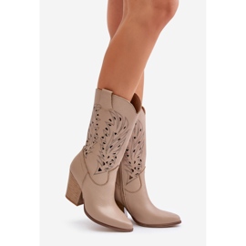 Bottines Mi-Mollet Ajourées sur Talon Haut Cuir Lewski 3609 Beige 1