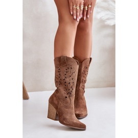 Bottines Mi-Mollet Ajourées sur Talon Haut Daim Lewski 3609 Marron brun 6