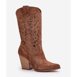 Bottines Mi-Mollet Ajourées sur Talon Haut Daim Lewski 3609 Marron brun 4
