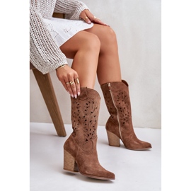 Bottines Mi-Mollet Ajourées sur Talon Haut Daim Lewski 3609 Marron brun 7
