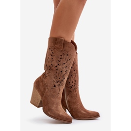 Bottines Mi-Mollet Ajourées sur Talon Haut Daim Lewski 3609 Marron brun 1