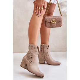 Santiags En Cuir Ajouré Sur Talon Haut Lewski 3613 Beige 2