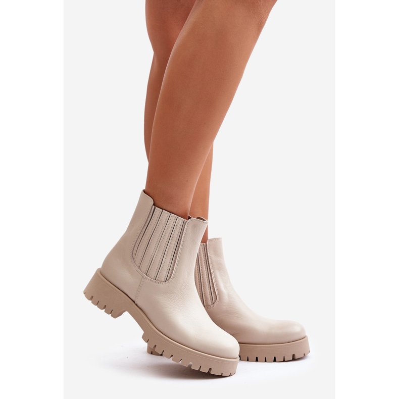 Bottines plates à enfiler en cuir pour femmes Lewski 3611 Beige clair 1