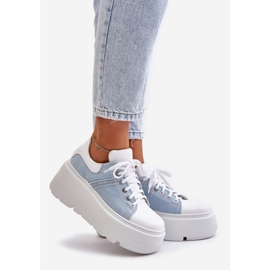 Baskets En Cuir Sur Plateforme Massive Jeans Lewski 3586 Blanc bleu 1