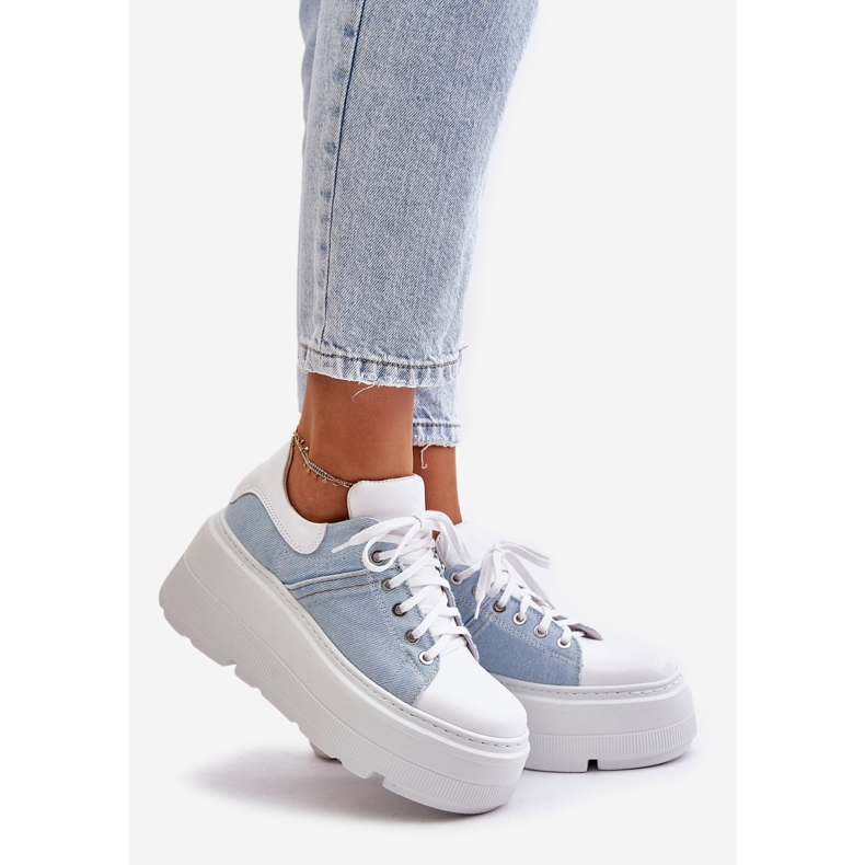 Baskets En Cuir Sur Plateforme Massive Jeans Lewski 3586 Blanc bleu 1