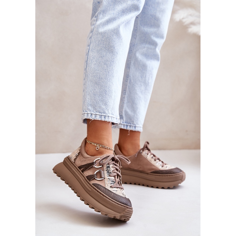 Baskets en cuir pour femmes sur la plateforme Maciejka 06562-10 Beige foncé 2