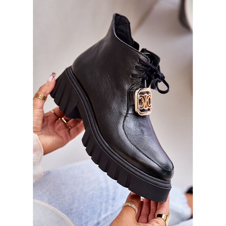 Bottines en cuir Zazoo 2952 avec décoration dorée, noir le noir 2