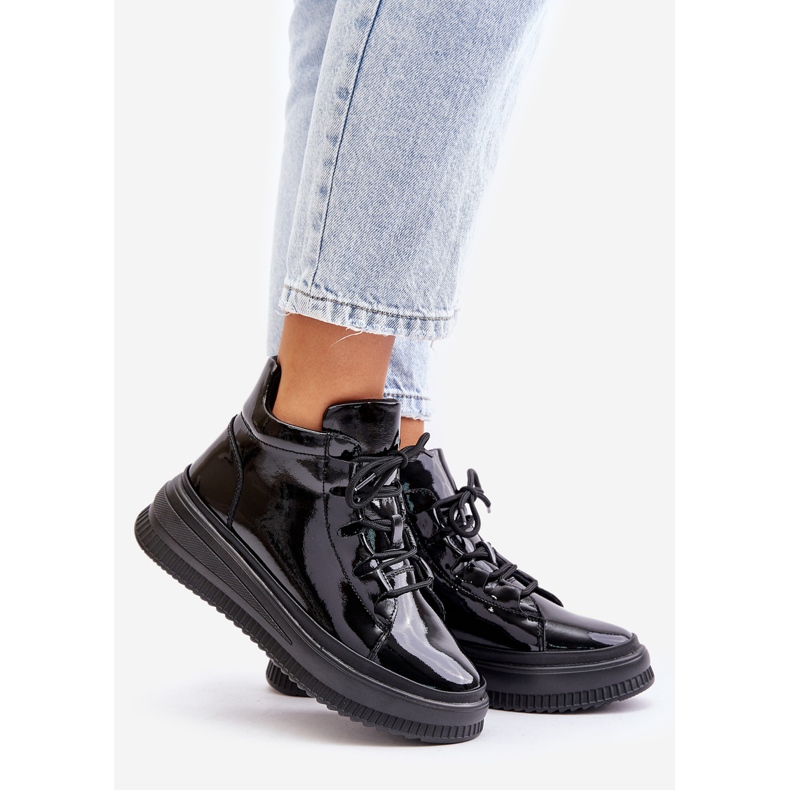 Chaussures de sport à plateforme en cuir verni léger cuir naturel Artiker 55C1049 noir le noir 1