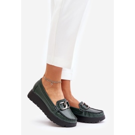 Zazoo 10141 Mocassins en cuir sur plateforme avec décoration, vert foncé 1