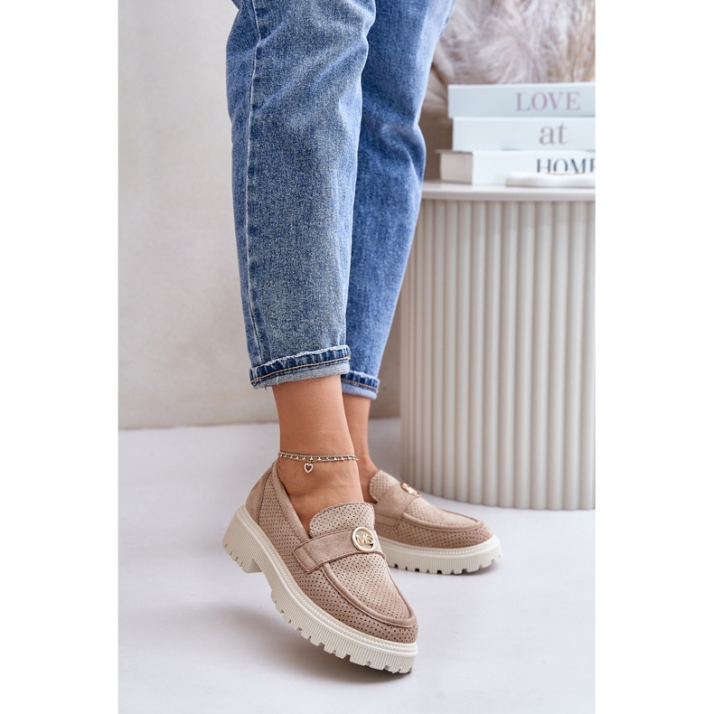 Mocassins Richelieu Femme Avec Détail Doré Kaki Arilva beige 2 Mocassins Richelieu Femme Avec Détail Doré Kaki Arilva beige 2
