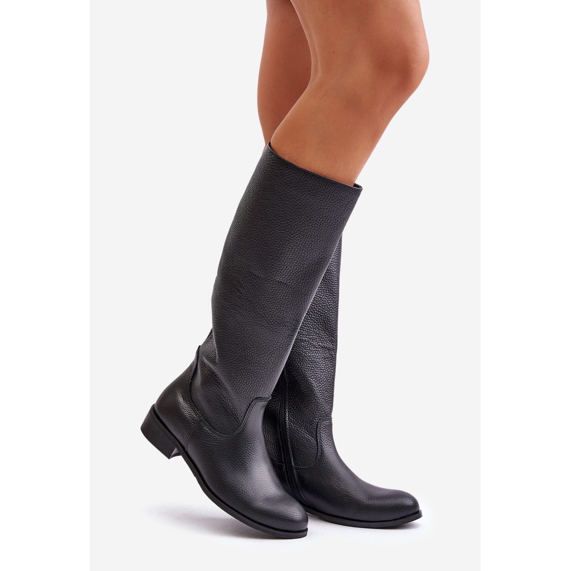 Lewski Bottes mi mollet en cuir pour femmes avec fermeture eclair gauche 3616 noir le noir