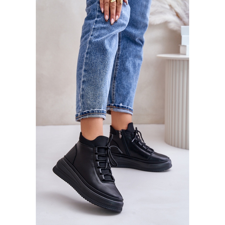 Artiker 55C1041 Chaussures de sport à plateforme en cuir léger, noir 2