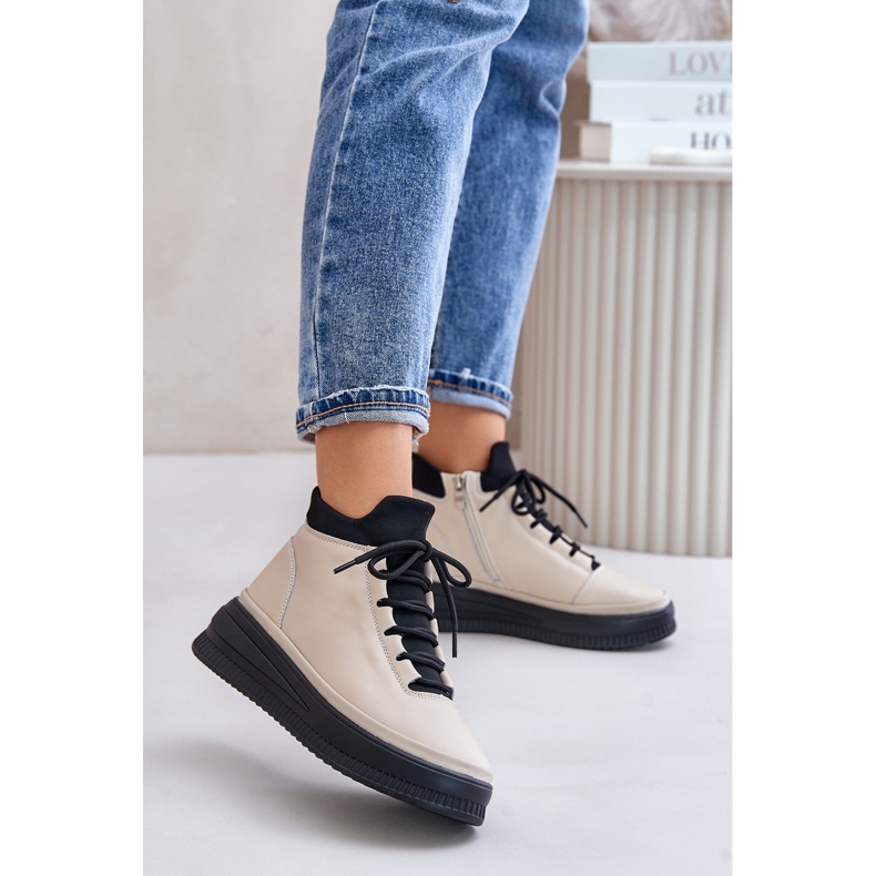 Chaussures de sport en cuir léger sur la plateforme Artiker 55C0554 Beige 2