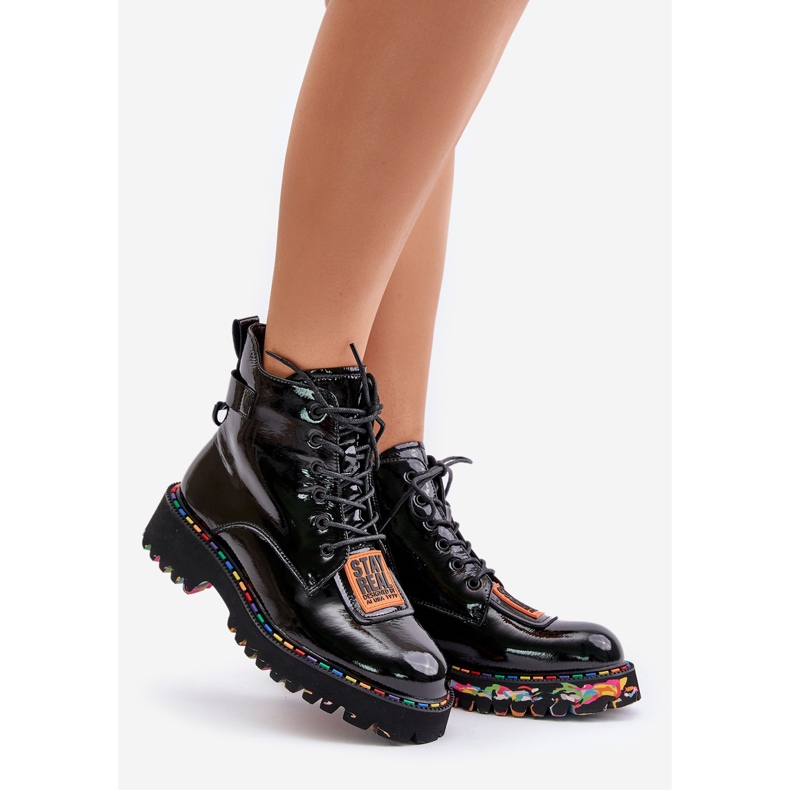 Bottes trappeuses vernies pour femmes avec fermeture éclair en cuir Artiker 55C0517 noir 1