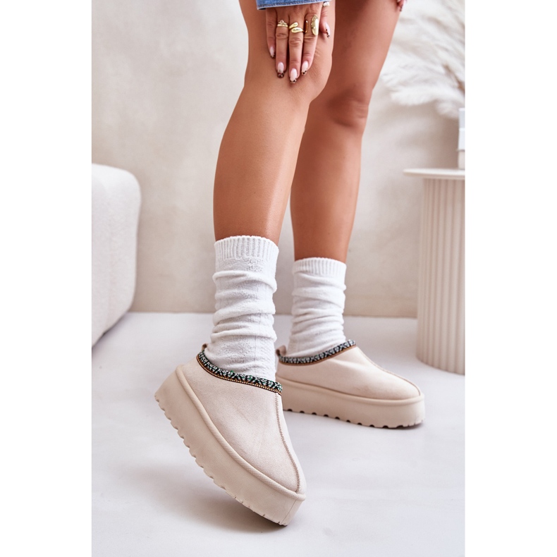 Chaussons Plateforme Femme Avec Broderie Beige Clair Neroma 2