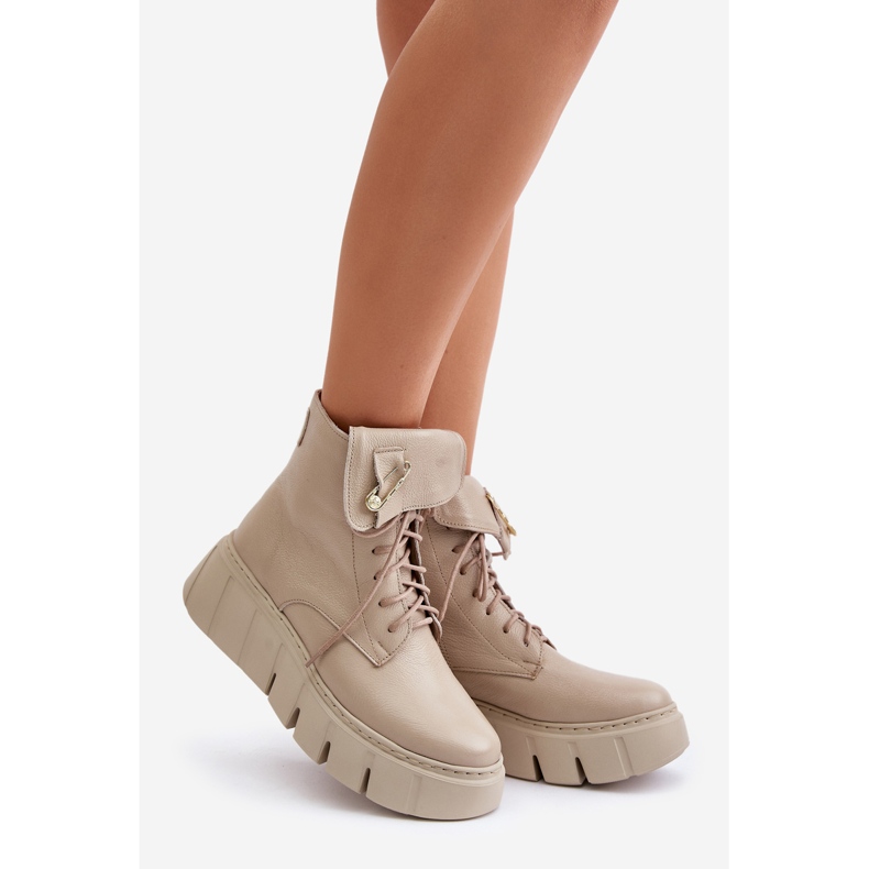 Zazoo 60511 Bottes en cuir pour femmes sur la plateforme beige chaude 1