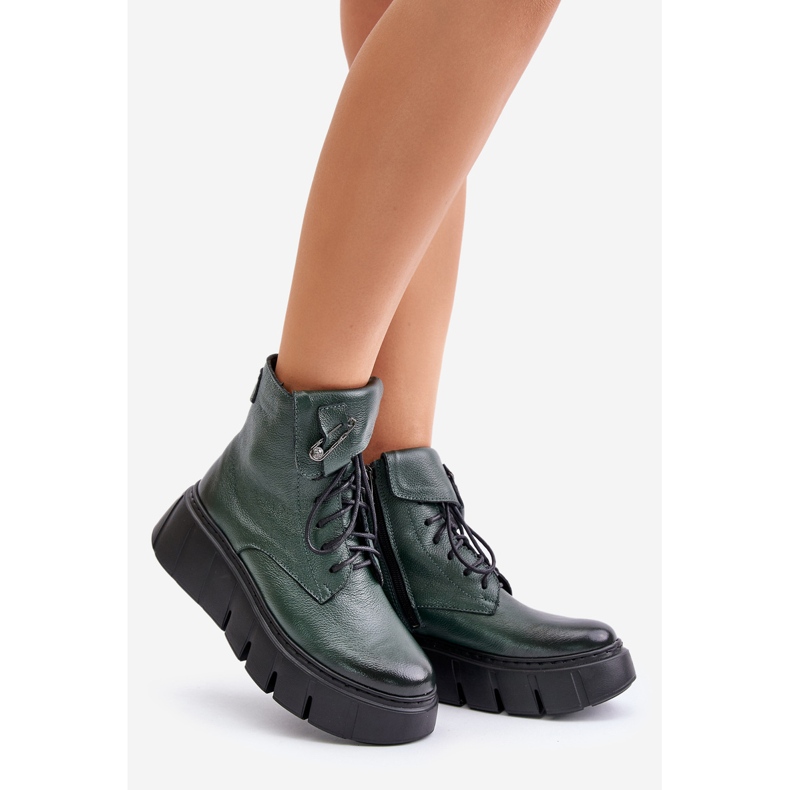 Zazoo 60511 Bottes en cuir pour femme sur la plateforme chauffée, vert foncé 1