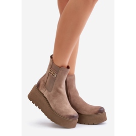 Zazoo 60498 Bottines En Daim Pour Femme Bottines Chelsea Sur Plateforme Et Compensées Beige 1