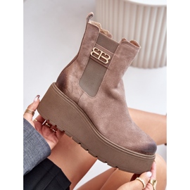 Zazoo 60498 Bottines En Daim Pour Femme Bottines Chelsea Sur Plateforme Et Compensées Beige 2
