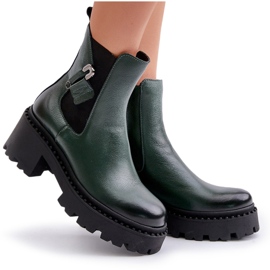 Zazoo 60490 Bottines isolées en cuir avec décoration, vert foncé le noir 8