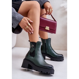 Zazoo 60490 Bottines isolées en cuir avec décoration, vert foncé le noir 6