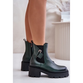 Zazoo 60490 Bottines isolées en cuir avec décoration, vert foncé le noir 3