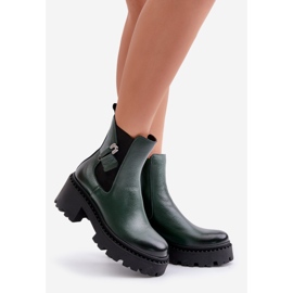 Zazoo 60490 Bottines isolées en cuir avec décoration, vert foncé noir 1