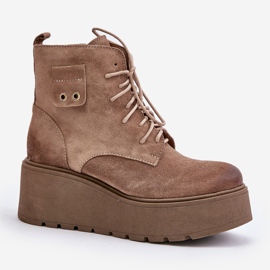 Zazoo 60499 Bottes Femme En Daim Sur Plateforme Et Compensées Beige Chaud 4