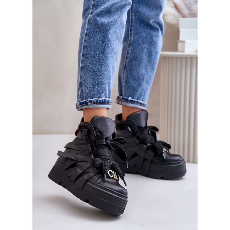Baskets en cuir pour femmes sur une plateforme massive CheBello 4561 Noir le noir 2