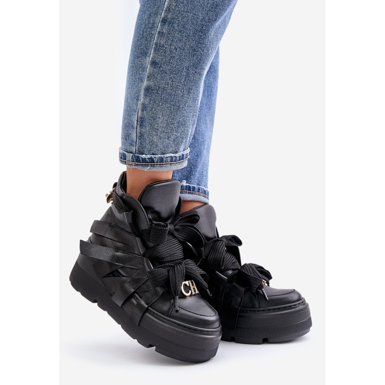 Baskets en cuir pour femmes sur une plateforme massive CheBello 4561 Noir le noir 1