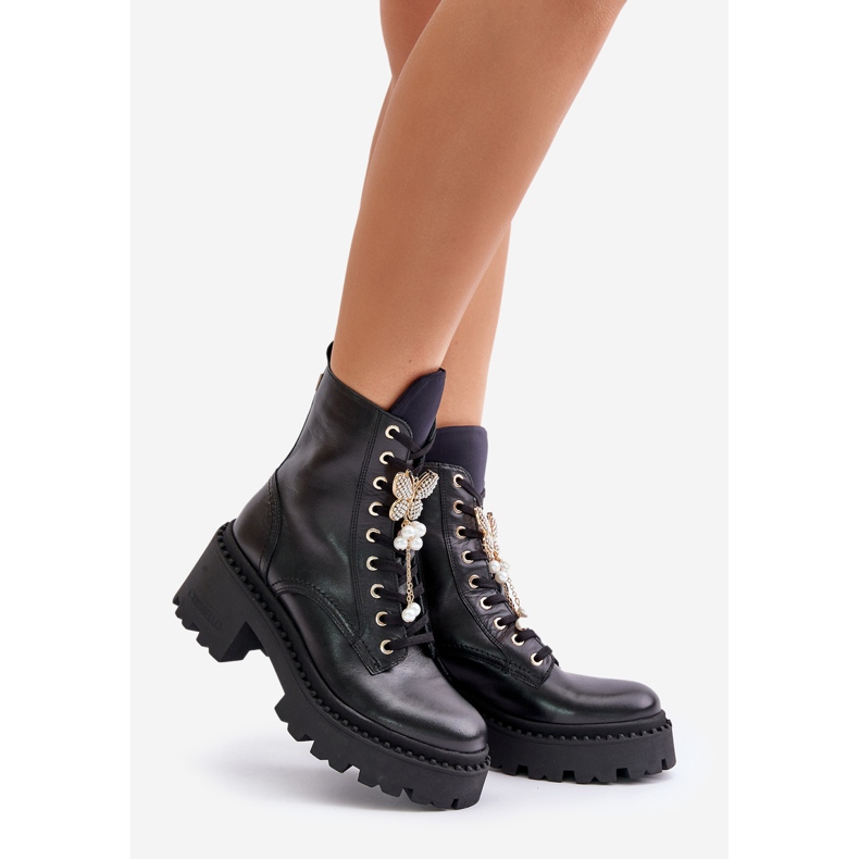 Bottes de travail en cuir pour femmes avec papillon noir CheBello 4590 le noir 1