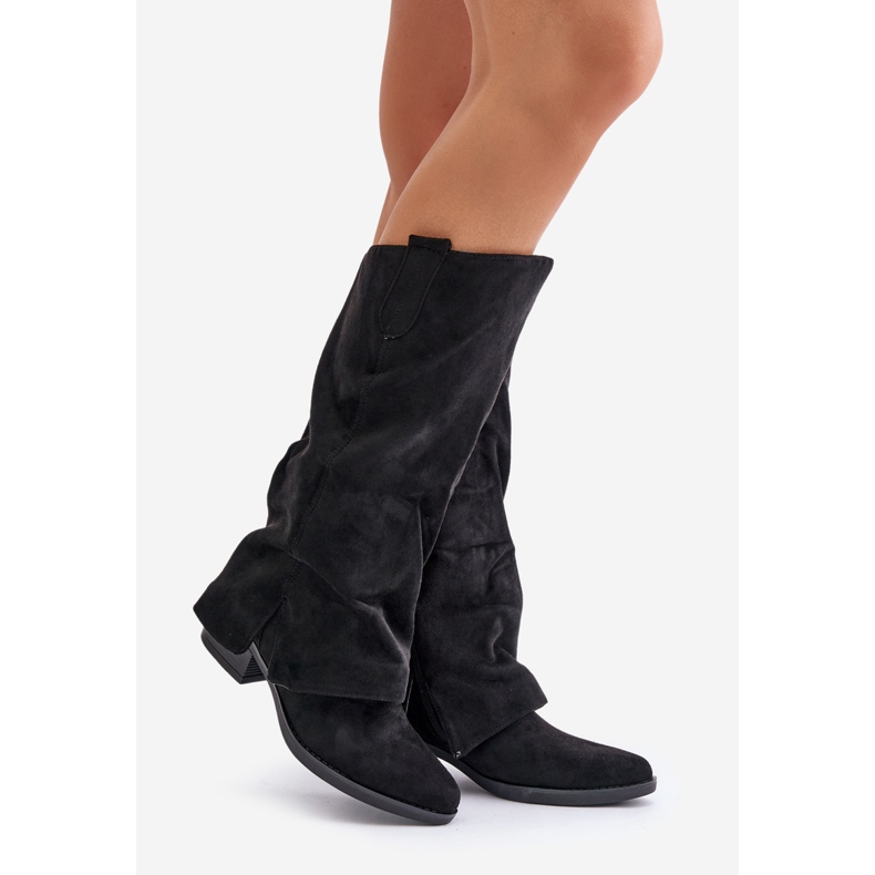 Jezzi Bottines à Talon Bas avec Tige Reversée pour Femme, Noir, Stinova le noir 1